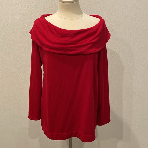 Chico’s Zenergy Red Cowl Neck Knit Tunic Blouse Size Large - Picture 2 of 5
